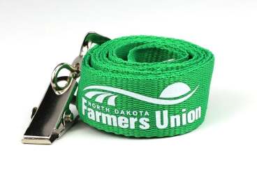 Green lanyard with 'North Dakota Farmers Union' text and a metal clip.